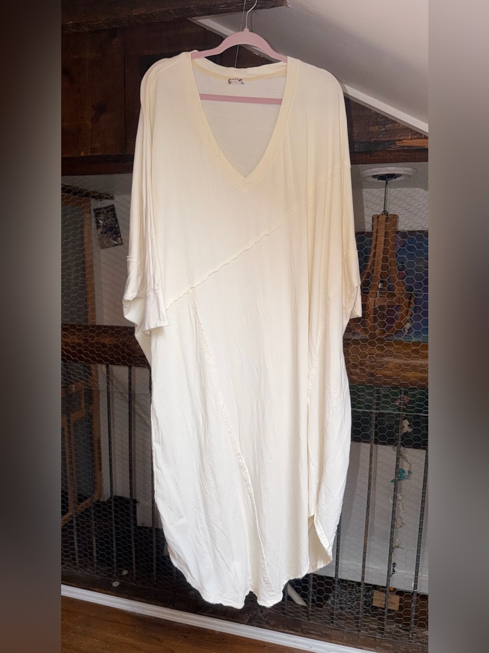 Free People Cream Dusk to Dawn V-Neck Tunic Nightie Night Shirt